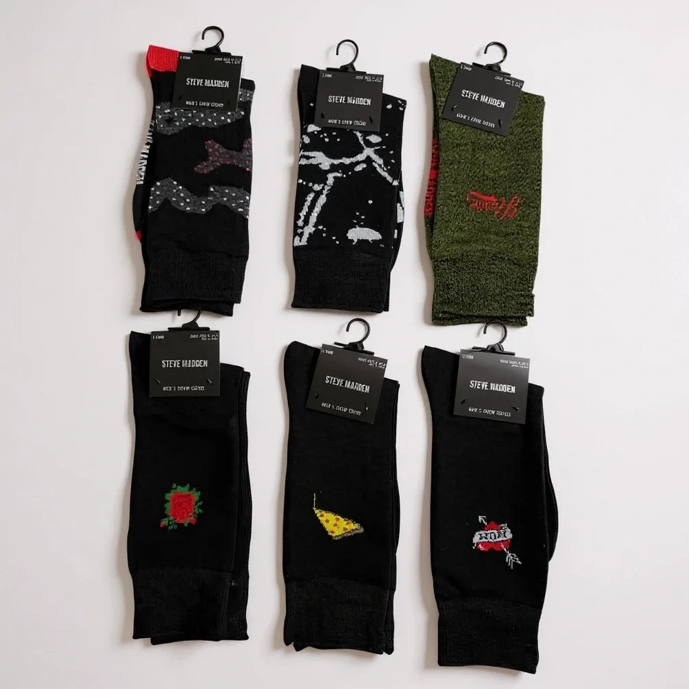 6 Pair Steve Madden Men’s Crew Socks NWT —Multiple Styles Choose Your Pairs
